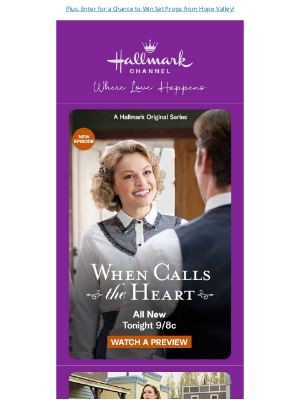 Hallmark Channel (Crown Media Holdings, Inc.) - New Episode Alert: When Calls the Heart Tonight 9/8c