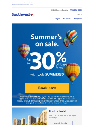 Southwest Airlines - Up to 30% off sale. Up for a summer getaway?