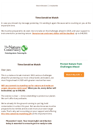 The Nature Conservancy - MATCH ALERT - Our determination can't waver