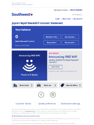 Southwest Airlines - Hi, Joyce! You've got a Rapid Rewards account statement.