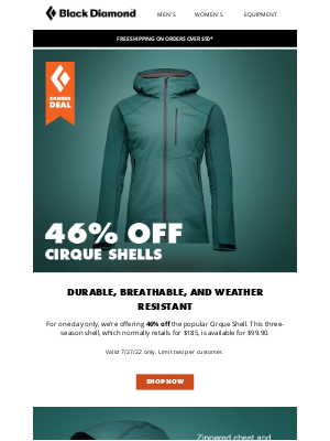 Black Diamond Equipment - Flash Sale: Get 46% Off Cirque Shells