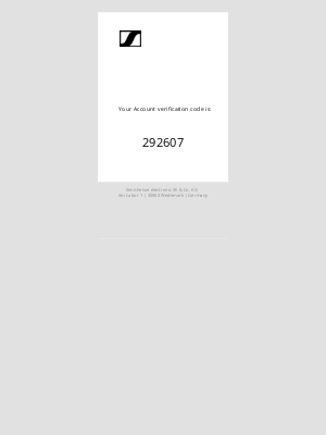 Sennheiser Electronic GMBH & Co. - Your Account verification code is: 292607