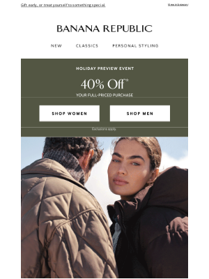 Banana Republic USA - 40% off full-priced is slipping away