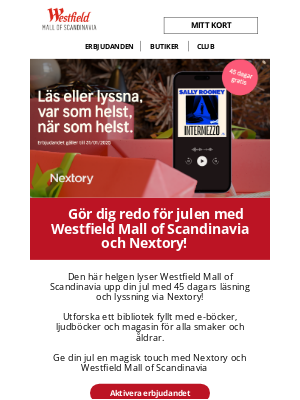 Westfield Mall of Scandinavia (Scandinavia) - Gör dig redo för julen med Westfield och Nextory!🎄