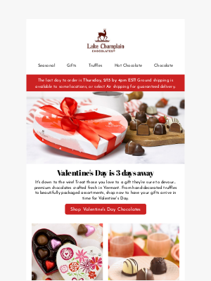 Lake Champlain Chocolates - Psst, Valentine's Day is Friday!