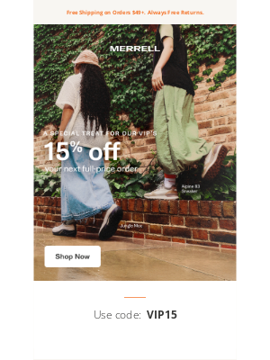 Merrell - ENDS TODAY: 15% off your next full-price order