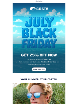 Costa Sunglasses - July Black Friday Is On: 25% OFF Costas
