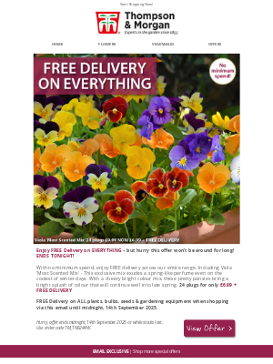 Thompson & Morgan (United Kingdom) - ENDS TONIGHT... FREE DELIVERY on EVERYTHING!