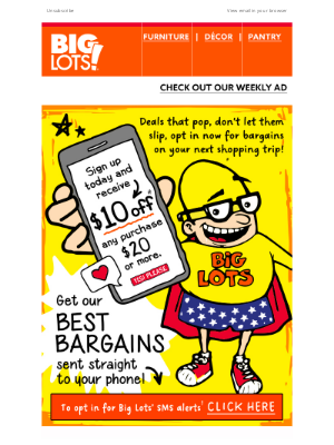 Big Lots - Your $10 Reward Is Just One Text Sign-Up Away!