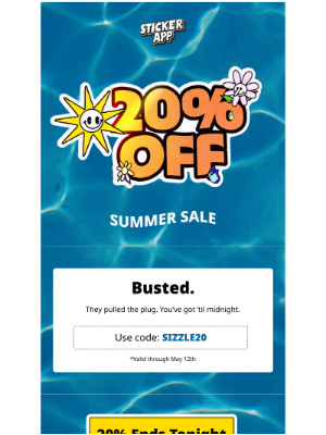 StickerApp - 🚨 Busted. 20% OFF is over at midnight.