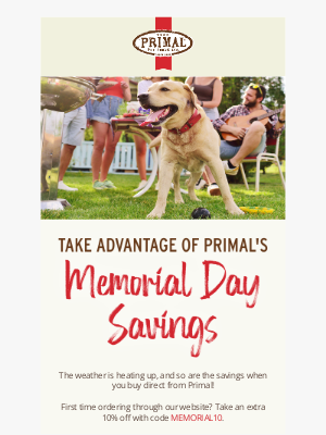 Primal Pet Foods - Memorial Day Savings: 10% Off Your First Online Order