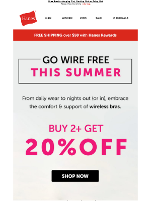 Hanes - Buy 2+ & Save 20% on Wireless Bras