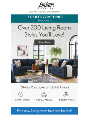 Jordan's Furniture - Update your living room for less + 15%† off!
