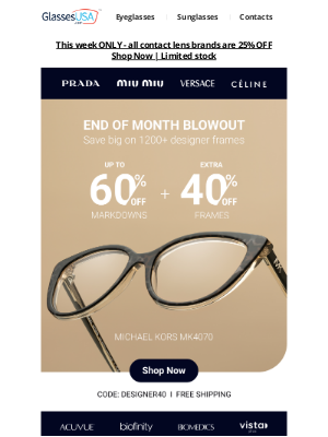 GlassesUSA - 🚨 Today only 🚨 END-OF-MONTH BLOWOUT SALE!