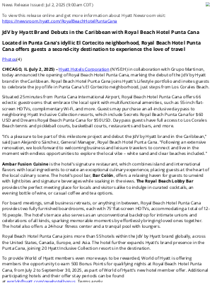 Hyatt Hotels - JdV by Hyatt Brand Debuts in the Caribbean with Royal Beach Hotel Punta Cana