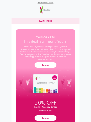 23andMe - Last chance: 50% off Health + Ancestry Service