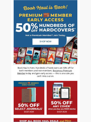 Barnes & Noble - Premium Member Early Access: 50% Off Hundreds of Hardcovers