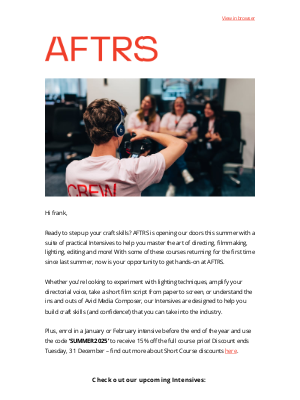 AUSTRALIAN FILM TELEVISION AND RADIO SCHOOL (Australia) - Elevate your filmmaking at AFTRS this summer ☀️