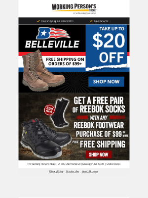 Working Person's Store - Take Up To $20 Off Belleville Boots