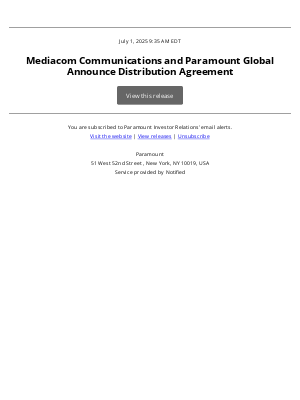Viacom - Mediacom Communications and Paramount Global Announce Distribution Agreement