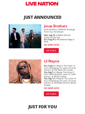 Live Nation - Your Upcoming Concert Lineup: Jonas Brothers, Lil Wayne, Chris Brown