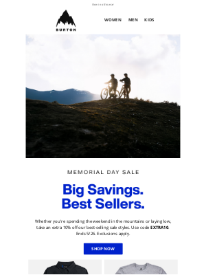 Burton Snowboards - Memorial Day Savings: Just Add EXTRA10