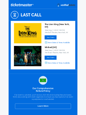Ticketmaster - The Lion King (New York, NY), Wicked (NY): Only a few days away