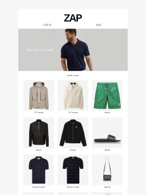 ZAP CLOTHING - 100's new arrivals this week; Moncler, Brunello Cucinelli, Stone Island, C.P. Company & more