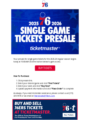 Philadelphia 76ers - Your Single Game Tickets Presale Starts NOW!