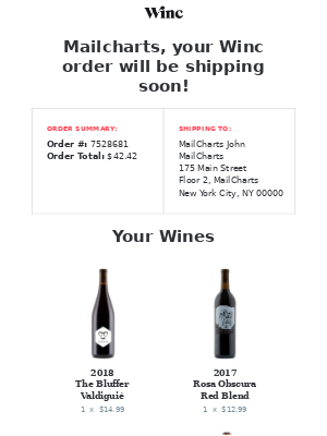 Simple receipt email example from WINC