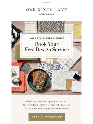 One Kings Lane - Book your free design service: Slots are now open!