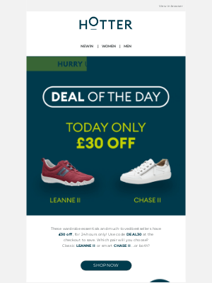 Hotter Shoes (United Kingdom) - TODAY ONLY! £30 off Leanne II & Chase II