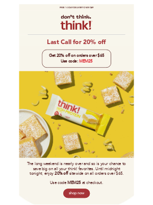 thinkThin - Memorial Day savings end tonight!