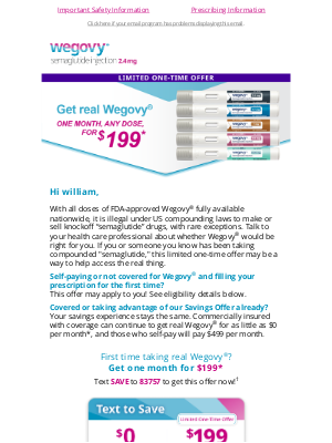 Wegovy - Get the real thing for only $199
