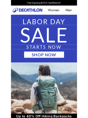 Decathlon - Gear Up for Labor Day: Up to 40% Off Select Backpacks