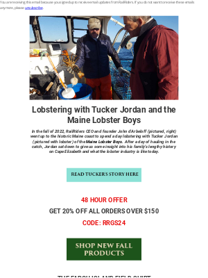 RailRiders Adventure Clothing - Meet lobsterman Tucker Jordan - Shop the New Collection - 20% Off