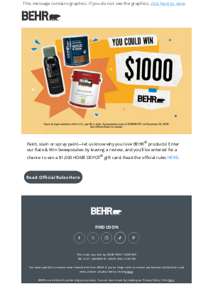 Behr Process - Rate Our Products And You Could Win $1000