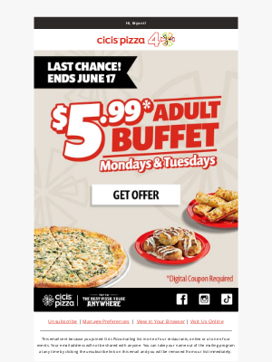 Cici's Pizza - Last Chance for $5.99 Buffet!