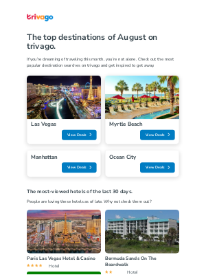 Trivago - Checkout the top destinations for August