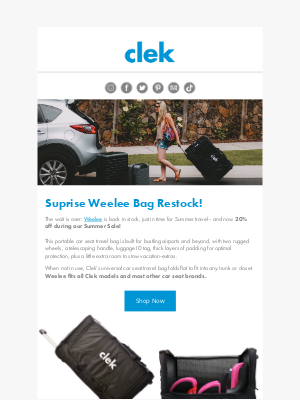 Clek - Surprise Weelee Bag Restock, 20% off!