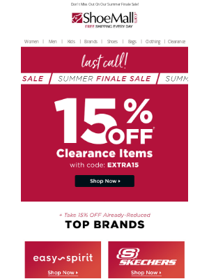 ShoeMall - 15% Off Deals From Top Brands Ends Tomorrow!