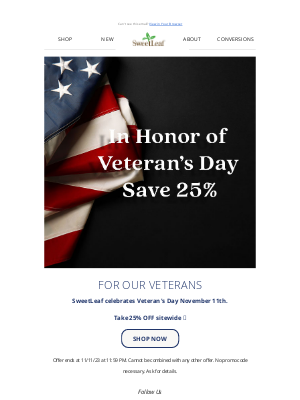 SweetLeaf Stevia® - Grateful ❤️ 25% off everything in honor of our Veterans