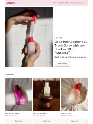 Glossier - Last call! Get a free Glossier You Travel Spray