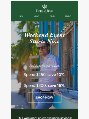 Donald Ross Sportswear - This Weekend Only: Up to 15% Off + Father's Day Gifting