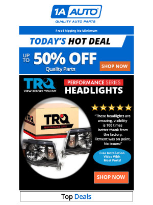 1A Auto Parts - Up to 50% Off | Today's Deal: Performance Headlight Sale