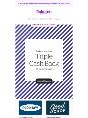 Rakuten - Start the weekend off with a bang and Triple Cash Back 💥