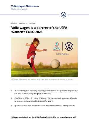 Volkswagen - Volkswagen is a partner of the UEFA Women’s EURO 2025