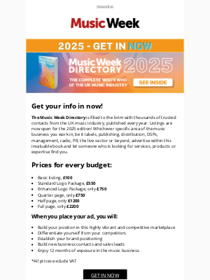 Music Week - Get in now | Get featured in the Music Week Directory