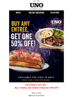 Uno Pizzeria & Grill - Red, White and 50% Off! 🍽