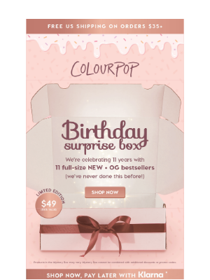 ColourPop Cosmetics - FINAL FEW! $49 Birthday Mystery Box 🎂